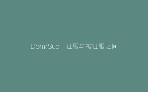 Dom/Sub：征服与被征服之间的彼此吸引